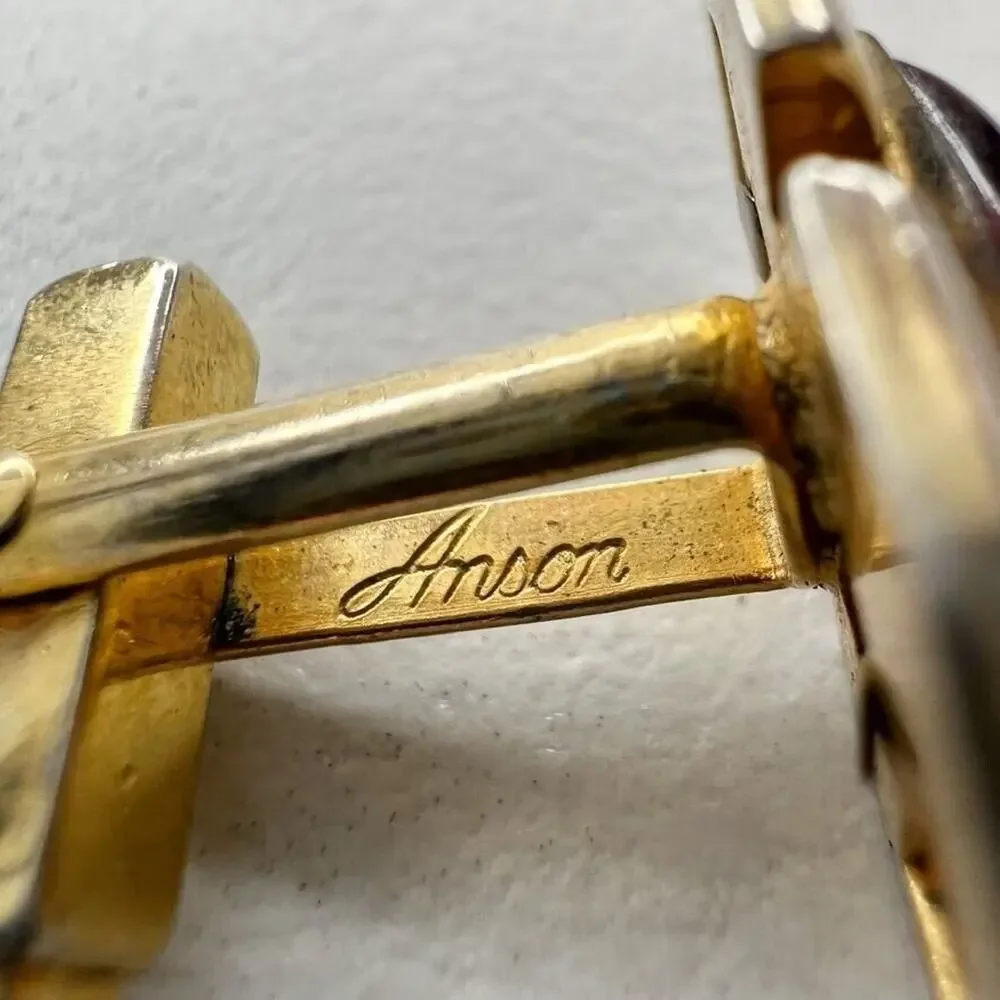 Anson Vintage Gold Tone and Red Single Cufflink
